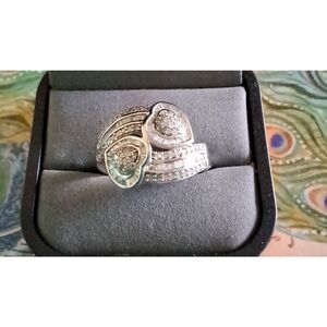 NEW~Gorgeous 1.5Ct. Genuine Diamond Double Heart Bypass Ring Sz 8
